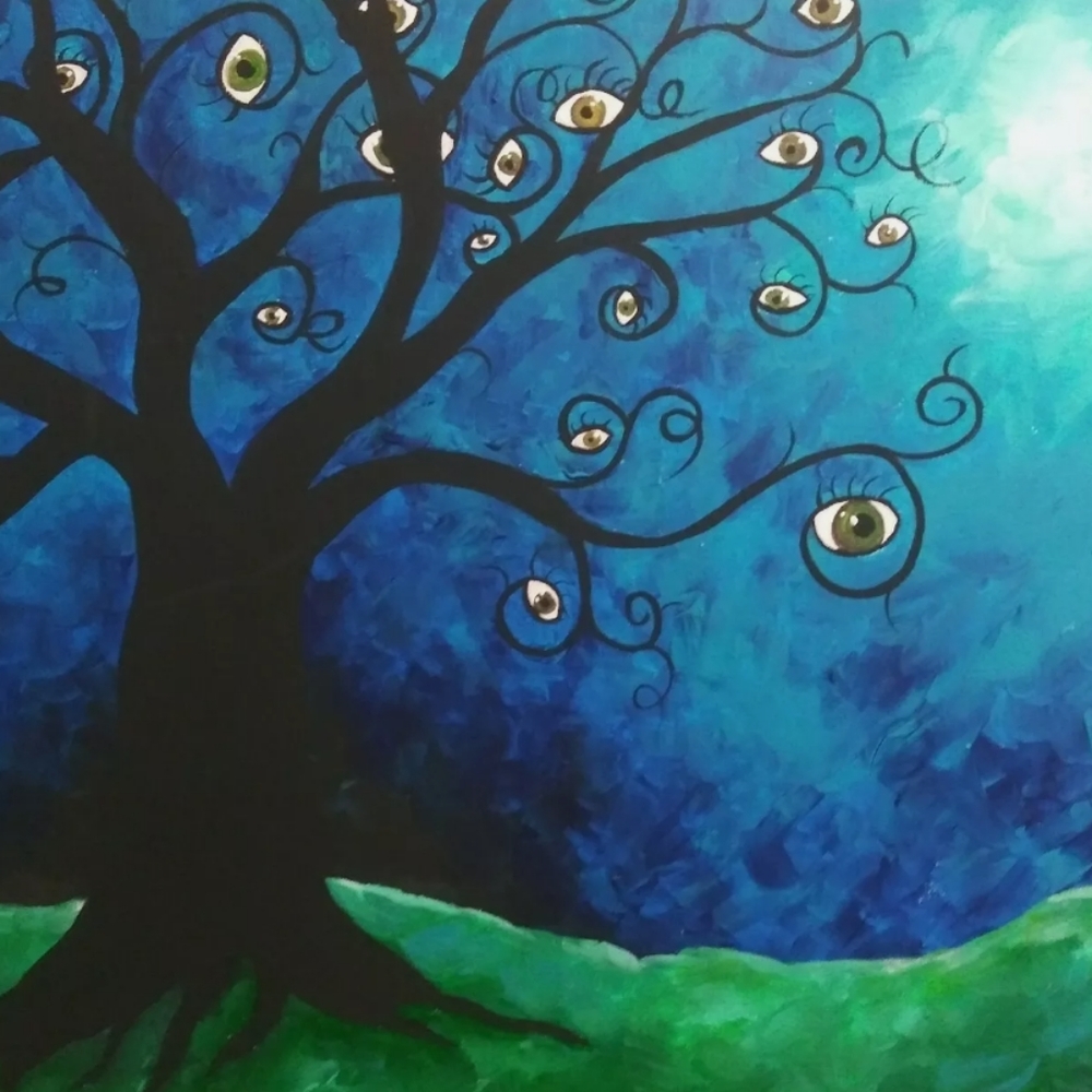 Original Art 16x20 Landscape Tree Eyes surreal Pai